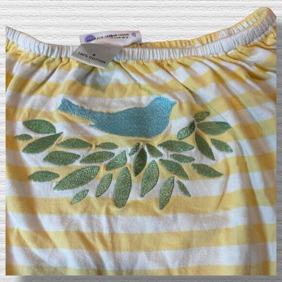 Fireflies & Fairytales Girls 8 Top Yellow Stripe Bird Embroidery Ruffle Sleeve - Picture 4 of 5